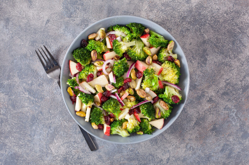 Broccoli Pistachio Salad with Apples, Pears and Cranberries